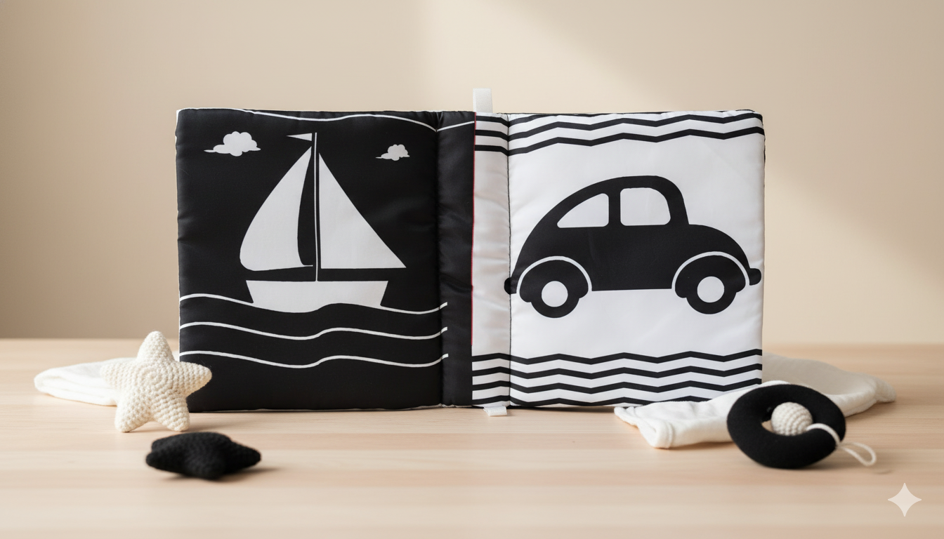 Livre en tissu noir et blanc bébé