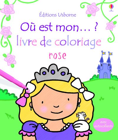 Où est mon ? livre de coloriage rose avec autocollants